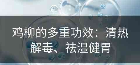 鸡柳的多重功效：清热解毒、祛湿健胃